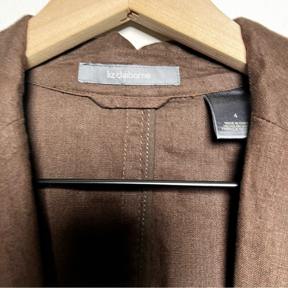 VTG Women Liz Claiborne 100% Linen Blazer Jacket 4 Chocolate Brown Academia - Picture 4 of 9